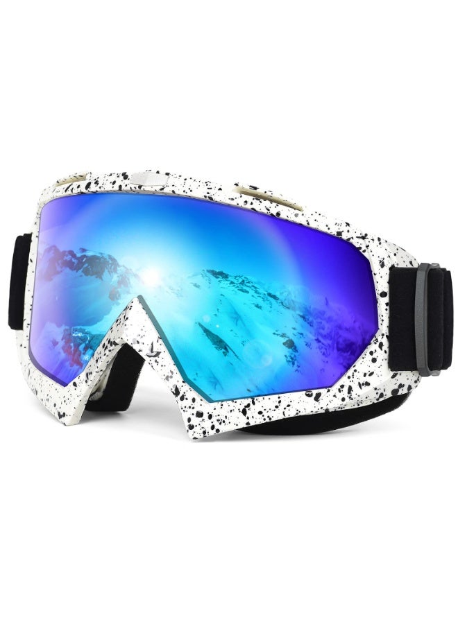 2PCS Adult Ski Goggles, Snowboard Goggles for Youth, Teens, Men Women, Wide View Snowmobile Goggles Black and White