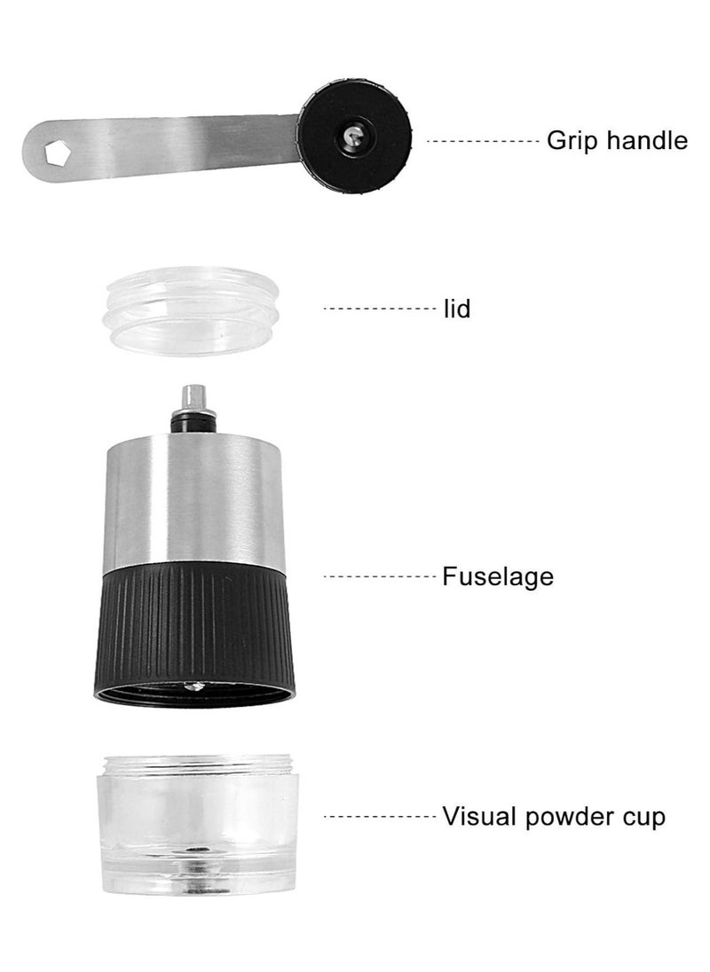 Monda - Coffee Bean Grinder Conical Burr Coffee Grinder with Hand Crank, Portable and Adjustable Settings for Fine to Coarse Grind Ideal for Camping or Travel Silver/Black4.13x1.96inch - Image 1