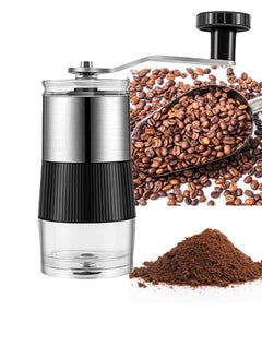 Coffee Bean Grinder Conical Burr Coffee Grinder with Hand Crank, Portable and Adjustable Settings for Fine to Coarse Grind Ideal for Camping or Travel Silver/Black4.13x1.96inch