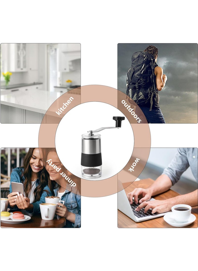 Monda - Coffee Bean Grinder Conical Burr Coffee Grinder with Hand Crank, Portable and Adjustable Settings for Fine to Coarse Grind Ideal for Camping or Travel Silver/Black4.13x1.96inch - Image 1