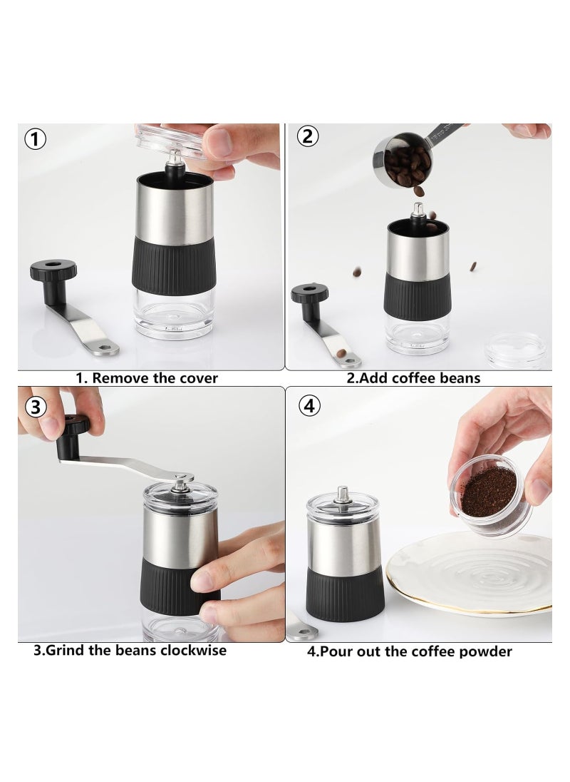 Monda - Coffee Bean Grinder Conical Burr Coffee Grinder with Hand Crank, Portable and Adjustable Settings for Fine to Coarse Grind Ideal for Camping or Travel Silver/Black4.13x1.96inch - Image 1