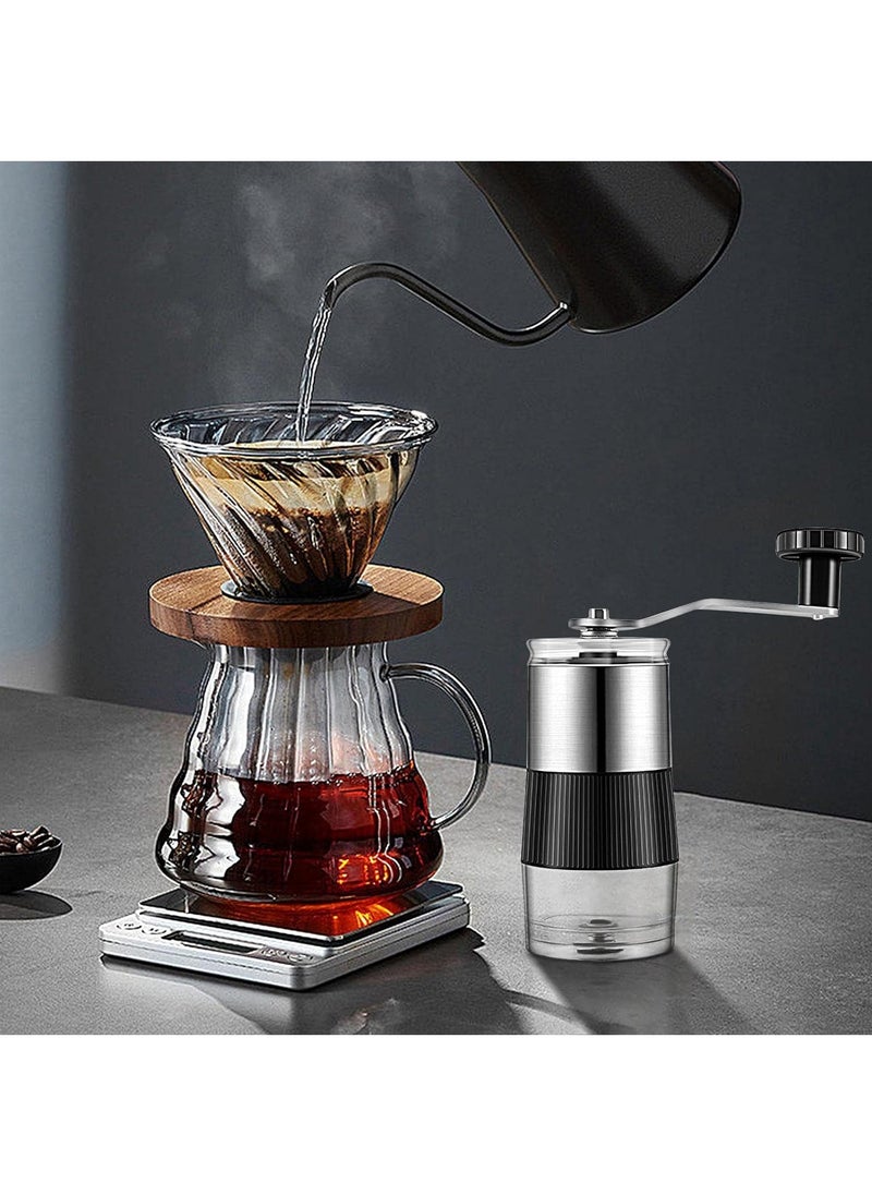 Monda - Coffee Bean Grinder Conical Burr Coffee Grinder with Hand Crank, Portable and Adjustable Settings for Fine to Coarse Grind Ideal for Camping or Travel Silver/Black4.13x1.96inch - Image 1