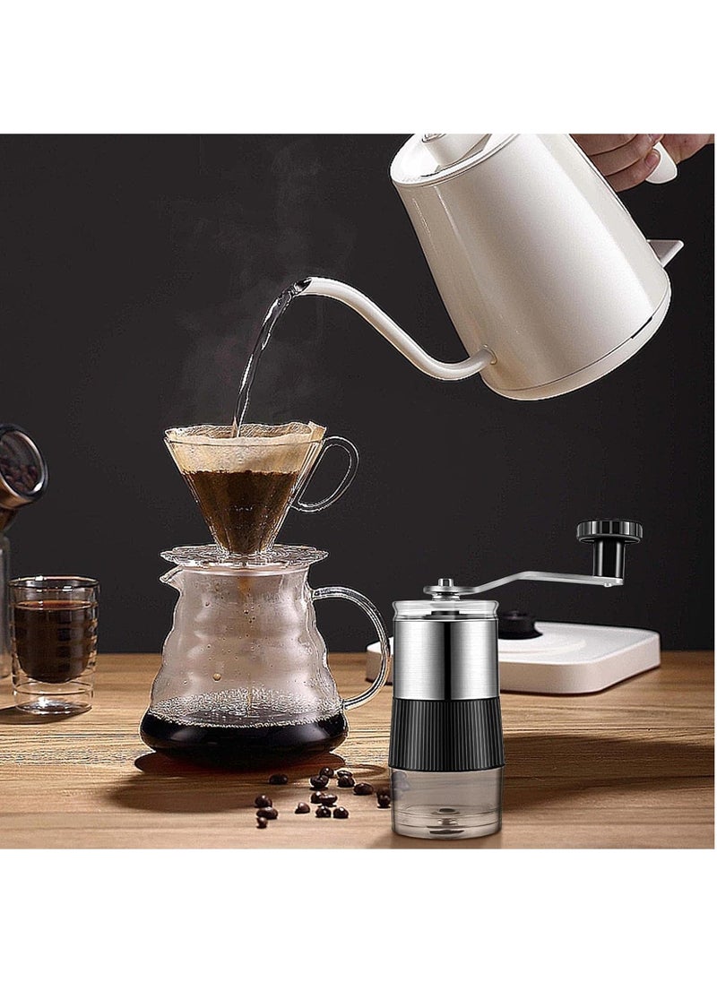 Monda - Coffee Bean Grinder Conical Burr Coffee Grinder with Hand Crank, Portable and Adjustable Settings for Fine to Coarse Grind Ideal for Camping or Travel Silver/Black4.13x1.96inch - Image 1