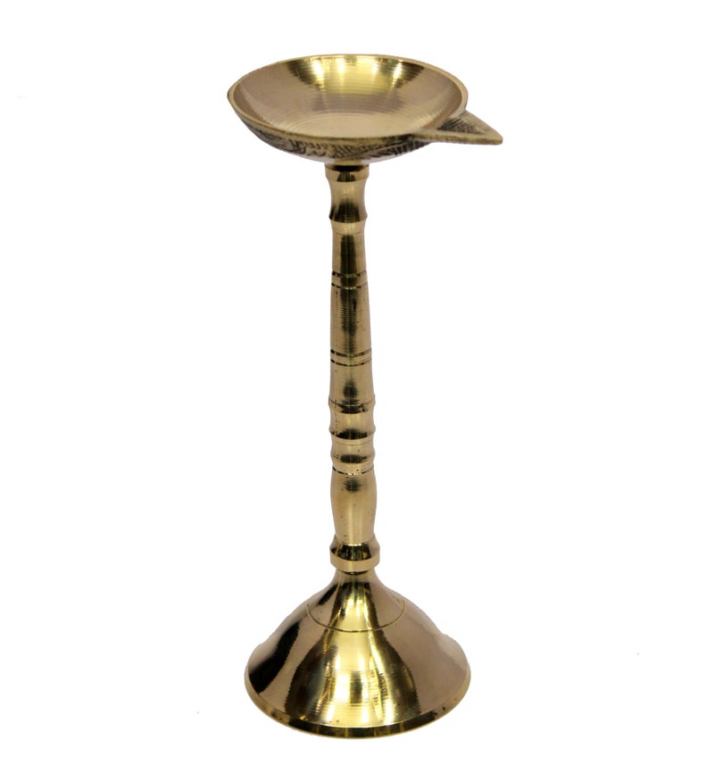 eSplanade Brass Kerala Diya for Pooja - 5 Wick Kutthu Vilakku Samai Diya for Puja Diwali Decorations, Temple Decoration (7.5" Inches) - Image 5