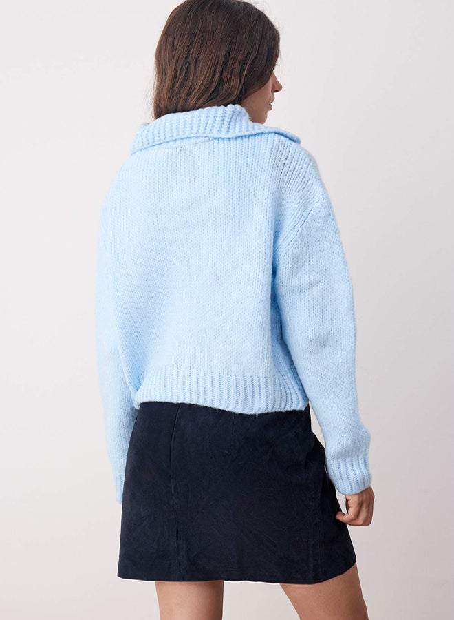 trendyol Blue Oversize/Wide Fit Crop Knitwear Cardigan - Image 4