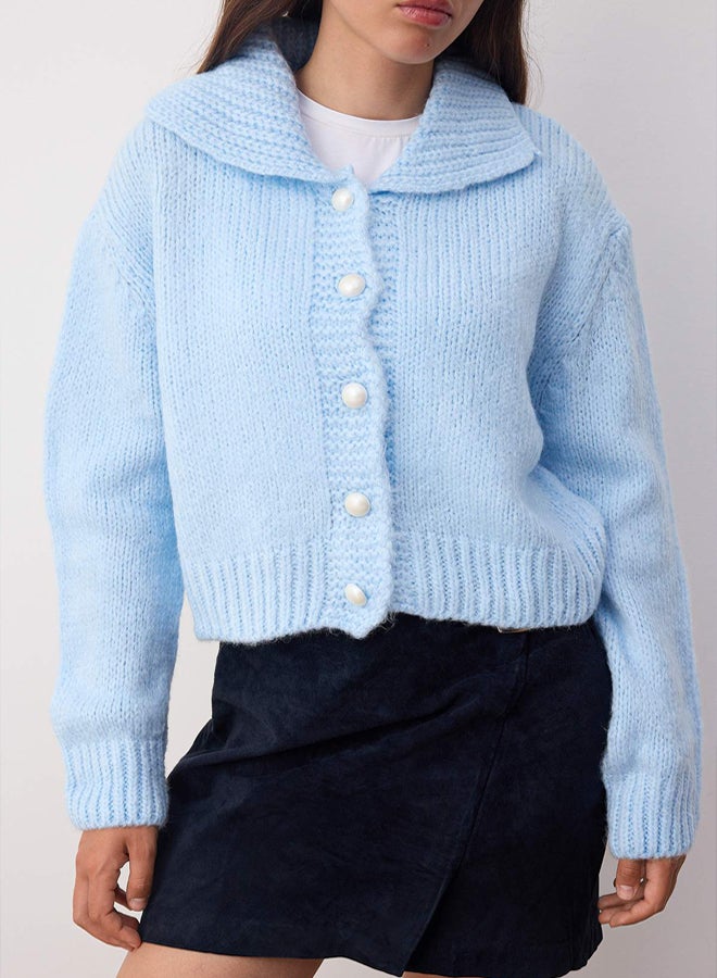 trendyol Blue Oversize/Wide Fit Crop Knitwear Cardigan - Image 3