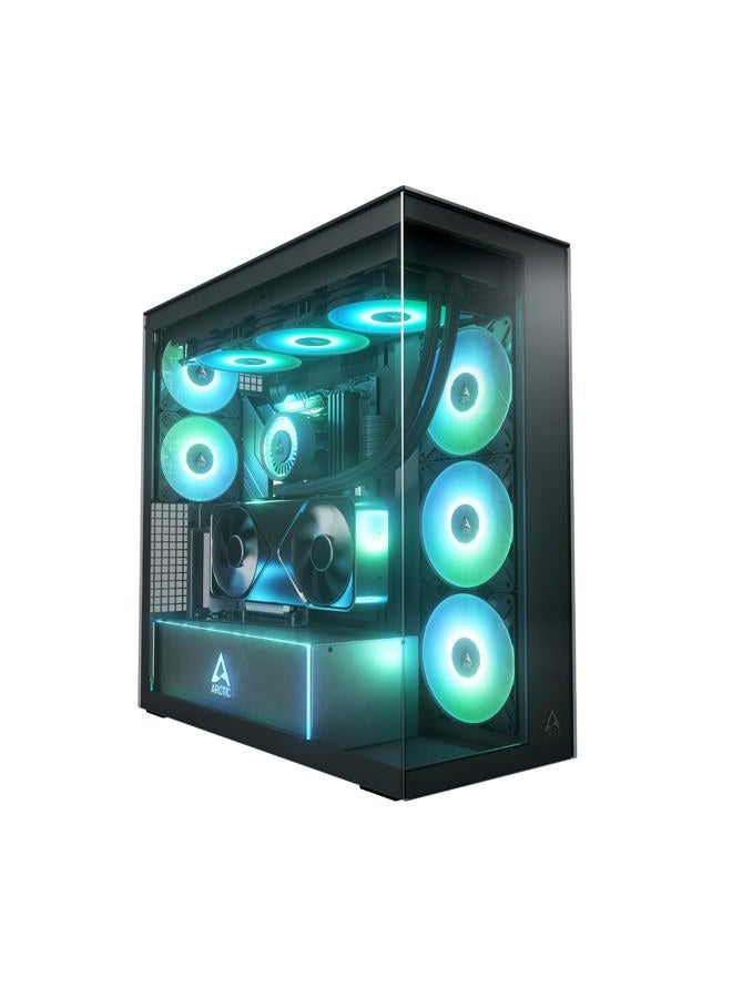 Arctic Xtender with Vertical GPU Mount (Mirror Black) - PC Case, Mirrored Panorama Glass, 2 x 420 mm Radiator Support, 5- A-RGB Fans pre-mounted - Black - Image 2