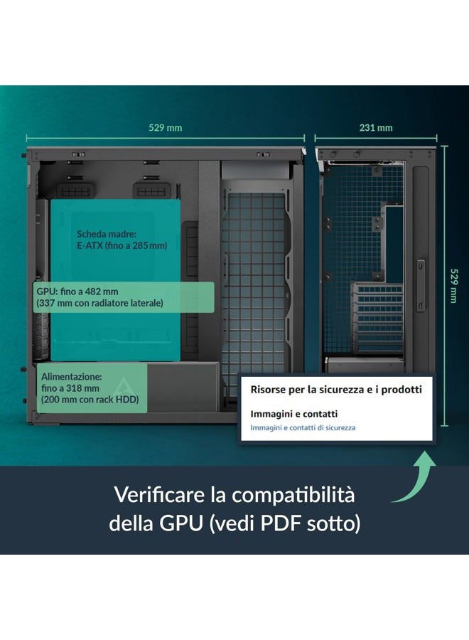 Arctic Xtender with Vertical GPU Mount (Mirror Black) - PC Case, Mirrored Panorama Glass, 2 x 420 mm Radiator Support, 5- A-RGB Fans pre-mounted - Black - Image 3