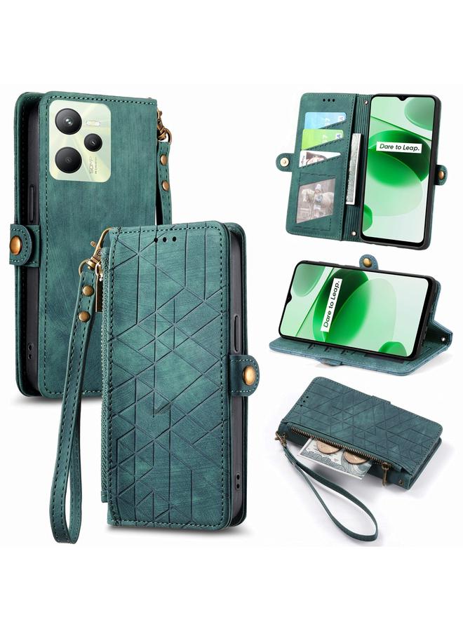 erorex Case For Realme C35 Geometric Zipper Wallet Side Buckle Leather Phone Case - Image 1