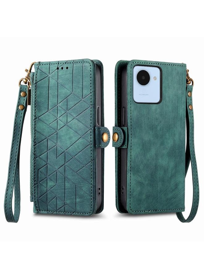 erorex Case For Realme C35 Geometric Zipper Wallet Side Buckle Leather Phone Case - Image 2