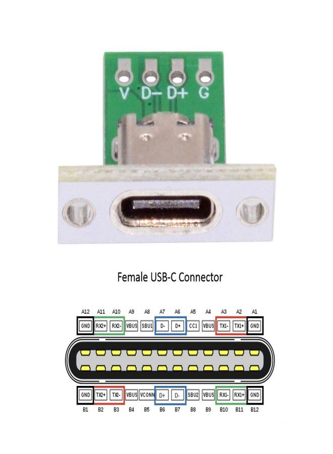 chenyang 5 Pack USB C DIY Connector 24Pin Female Socket Port Repair Replacement Solder Adapter with Panel Mount Screw Hole - Image 3