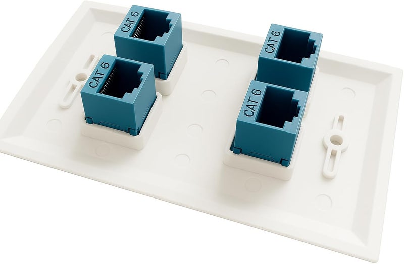 DIYTECH 4 Port Ethernet Wall Plate, Cat 6, Wall Outlet, RJ45 Female to Female Keystone Jacks - White - Image 4