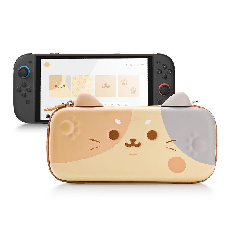 GeekShare Carrying Case Compatible with Switch 2 2025 79 Inch Large Capacity Hard Shell Travel Case with 12 Game Card Slots for Switch 2 Console and Accessories Tricolor Cat - Image 2