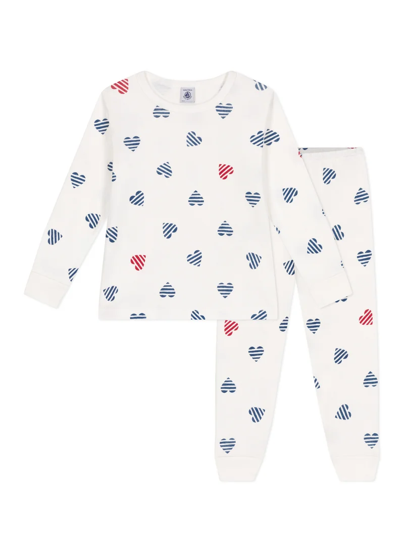 Petit Bateau Children's cotton long-sleeved pyjamas with heart print