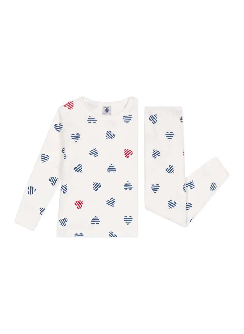 Petit Bateau Children's cotton long-sleeved pyjamas with heart print