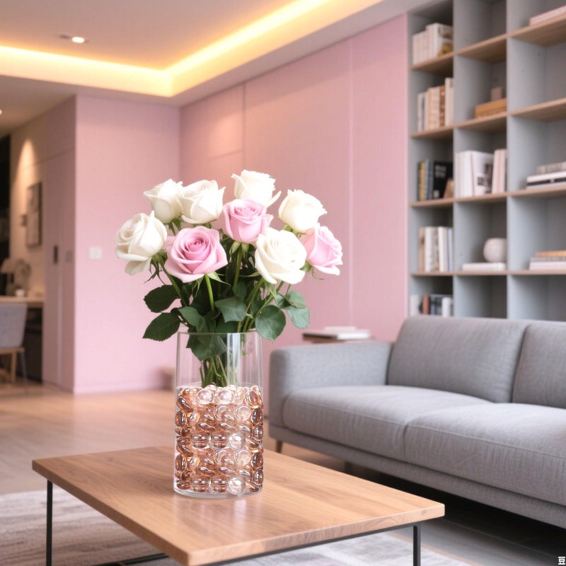 FUTUREPLUSX 1LB Pink Flat Glass Marbles, Vase Fillers Gems Fish Bowl Marbles Decorative Glass Pebbles for Vases Aquarium Floral Smooth Stone - Image 3