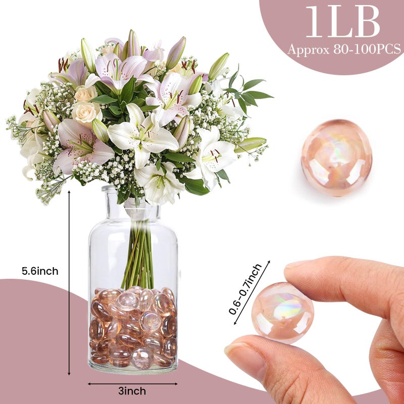 FUTUREPLUSX 1LB Pink Flat Glass Marbles, Vase Fillers Gems Fish Bowl Marbles Decorative Glass Pebbles for Vases Aquarium Floral Smooth Stone - Image 2