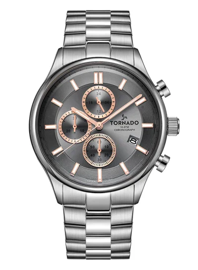 TORNADO Men's Stainless Steel Chronograph Watch T6106B-SBSX - 42x48 mm