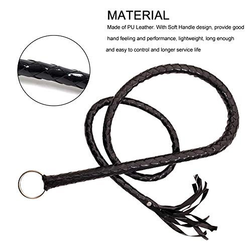 CALIDAKA Faux Leather Black Whip Costume Whip Handmade Bullwhip, Whip Costume Accessory Horse Riding Crops Equestrianism Whips for Stage Performance Racing Cosplay Costume Accessories - Image 3