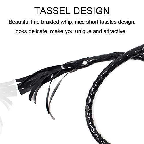 CALIDAKA Faux Leather Black Whip Costume Whip Handmade Bullwhip, Whip Costume Accessory Horse Riding Crops Equestrianism Whips for Stage Performance Racing Cosplay Costume Accessories - Image 4