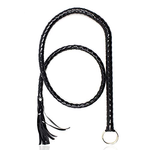 CALIDAKA Faux Leather Black Whip Costume Whip Handmade Bullwhip, Whip Costume Accessory Horse Riding Crops Equestrianism Whips for Stage Performance Racing Cosplay Costume Accessories - Image 1