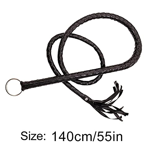 CALIDAKA Faux Leather Black Whip Costume Whip Handmade Bullwhip, Whip Costume Accessory Horse Riding Crops Equestrianism Whips for Stage Performance Racing Cosplay Costume Accessories - Image 2