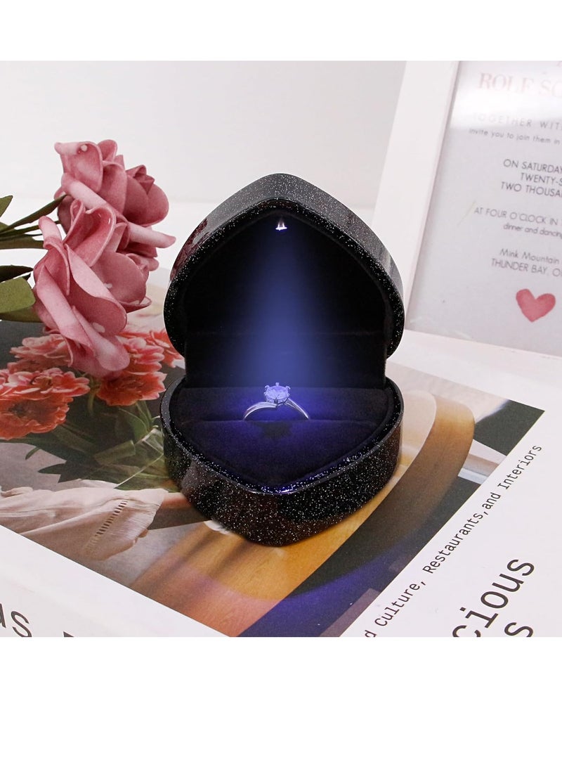 KASTWAVE Heart Shaped Ring Gift Box with LED Light, Heart Velvet Wedding Ring Case Jewelry Gift Box for Proposal, Engagement, Wedding - Easy to fit into Your Pocket or Handbag - Image 2
