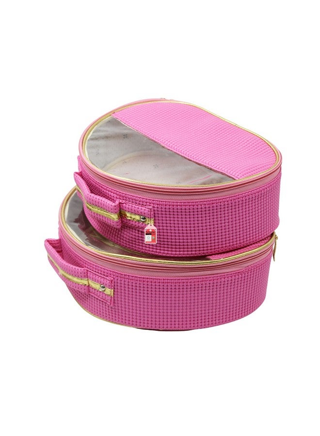 LUCES 2 Pcs Different Sizes Fabric Makeup Storage Box Vanity Cosmetic Bag Travelling Necklace Wardrobe Organizer Jewellery Pouch for Women Pink - Image 1
