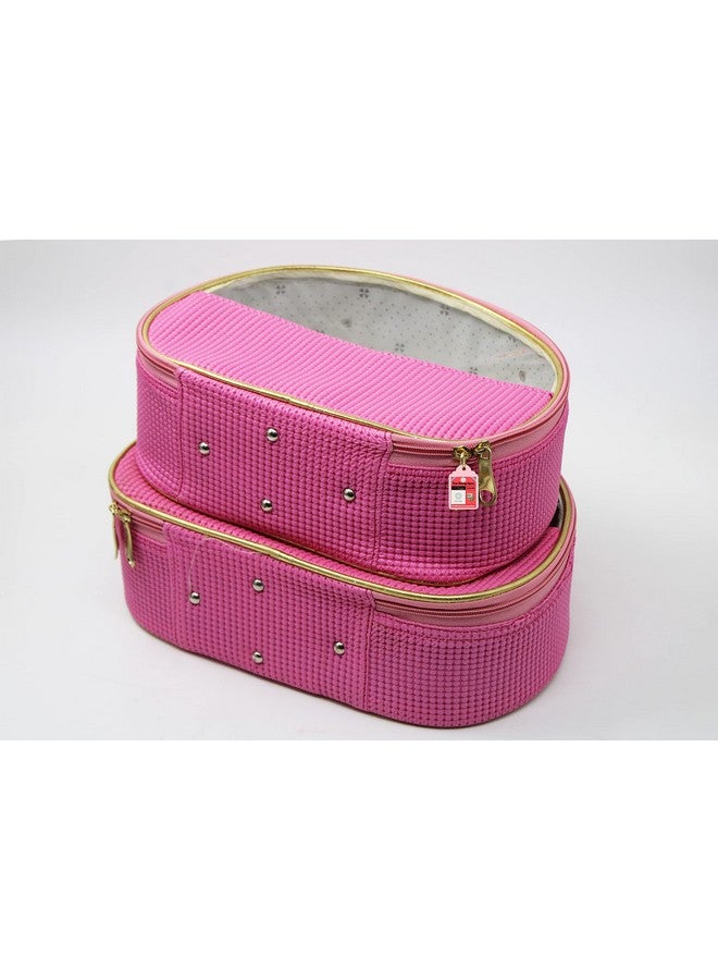 LUCES 2 Pcs Different Sizes Fabric Makeup Storage Box Vanity Cosmetic Bag Travelling Necklace Wardrobe Organizer Jewellery Pouch for Women Pink - Image 2