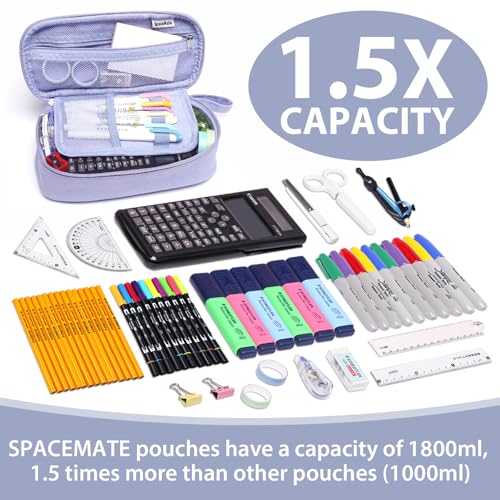 SPACEMATE Pencil Case Pouch Box Bag School Supplies Girls Boys Kids, Cute Preppy Stuff Large Big Capacity Aesthetic Pen Organizer, Back to College Stationary, Purple, Heavy Duty Canvas, 1800ml - Image 2