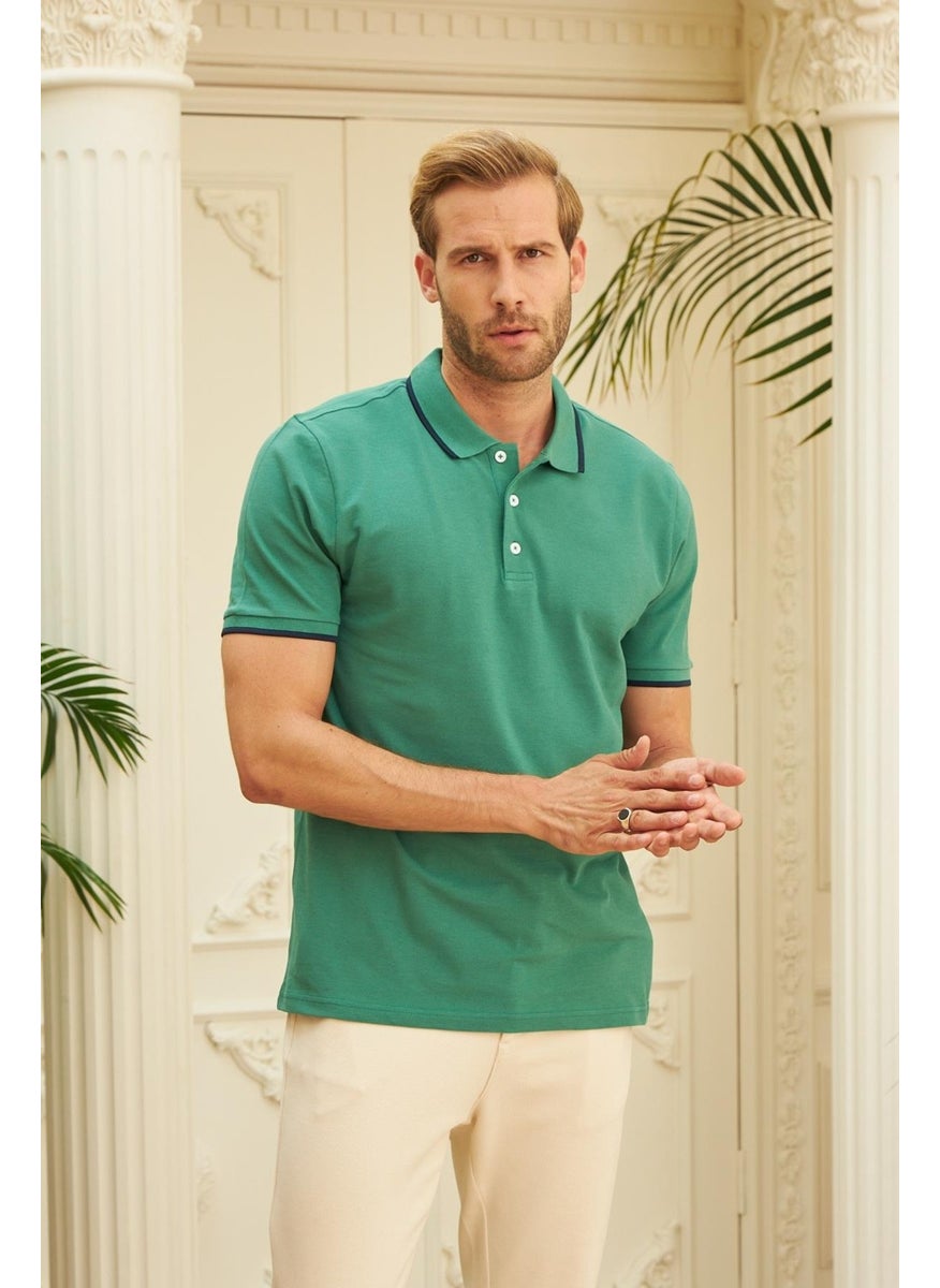 Odelon - Men's Slim Fit Plain Polo Neck T-Shirt Green - Image 1