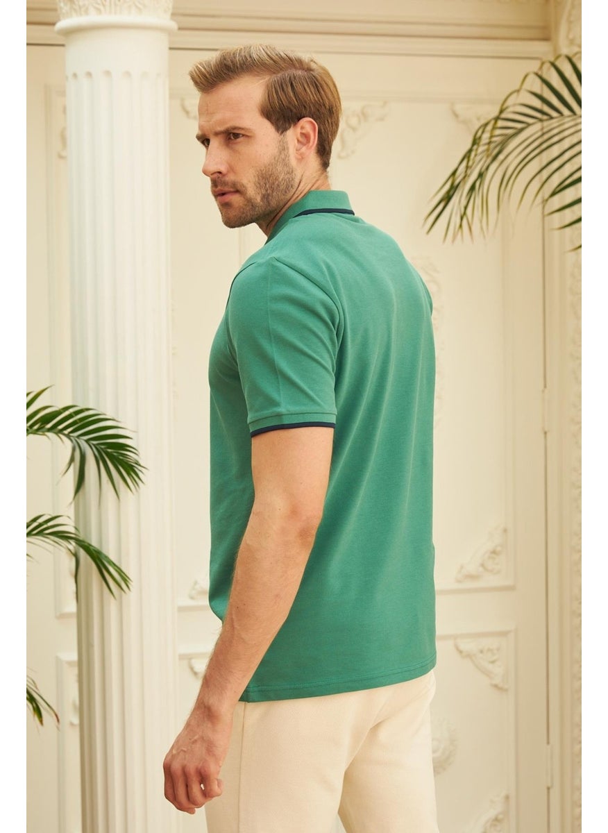 Odelon - Men's Slim Fit Plain Polo Neck T-Shirt Green - Image 1