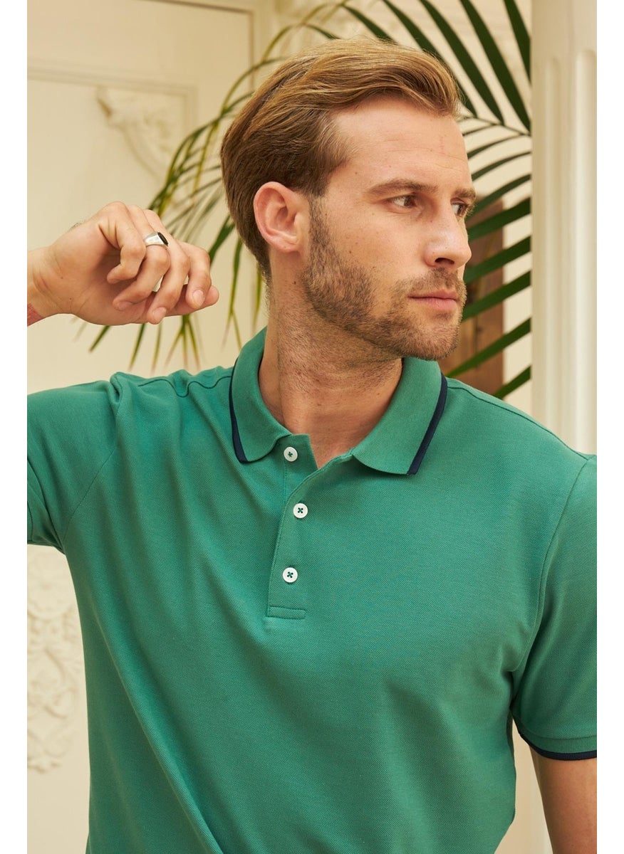 Odelon - Men's Slim Fit Plain Polo Neck T-Shirt Green - Image 1