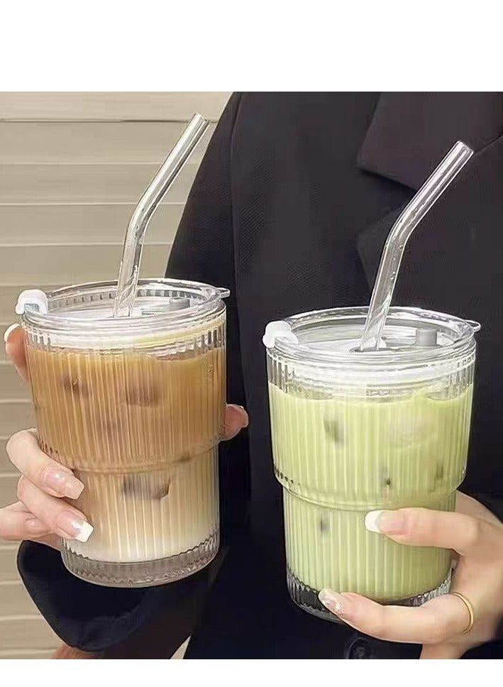 الدامكونية 2 حزمة أكواب القهوة شرائح عمودية بسيطة النظارات المائية مع الأكمام والقش  - Image 1