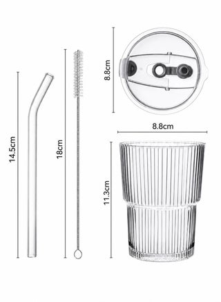 2Pack Coffee Cups Simple Vertical Stripes Water Glasses with Lids and Straws - view 3