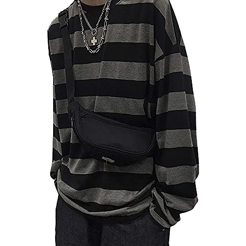 POHADON Striped Crewneck Long-Sleeve T-Shirt Alt Pullover Emo Shirt Punk Japanese Harajuku Streetwear - Image 1