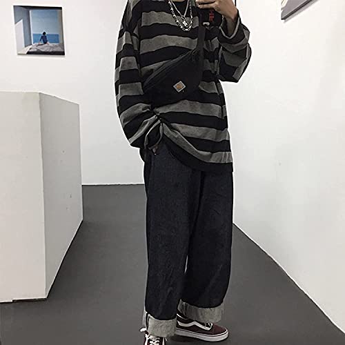 POHADON Striped Crewneck Long-Sleeve T-Shirt Alt Pullover Emo Shirt Punk Japanese Harajuku Streetwear - Image 4