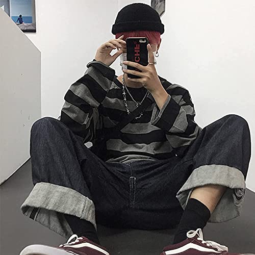 POHADON Striped Crewneck Long-Sleeve T-Shirt Alt Pullover Emo Shirt Punk Japanese Harajuku Streetwear - Image 3