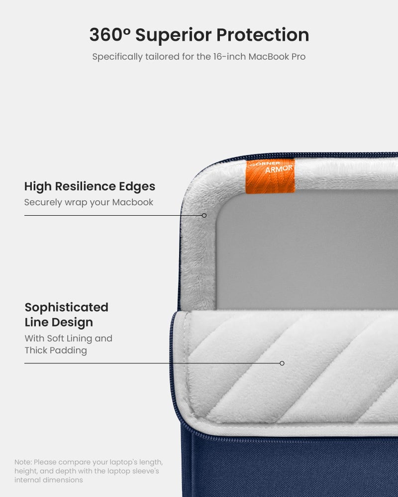 tomtoc 360 Protective Laptop Sleeve Set for 16-inch MacBook Pro M4/M3/M2/M1 Pro/Max A3403 A3186 A2991 A2780 A2485 2024-2019, Dell XPS 16 Plus Laptop, Water-Resistant MacBook Case with Accessory Pouch - Image 5