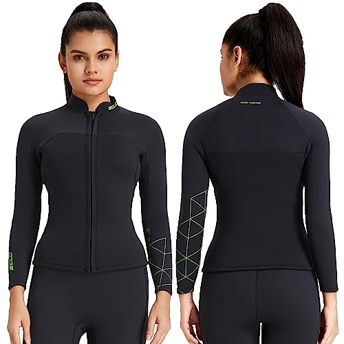 ZCCO Wetsuit Top Women's 3mm Neoprene Wetsuits Jacket,Front Zipper Long Sleeves Diving Suit for Swimming,Snorkeling,Scuba Diving,Surfing (3FT-WM-M) - Image 5