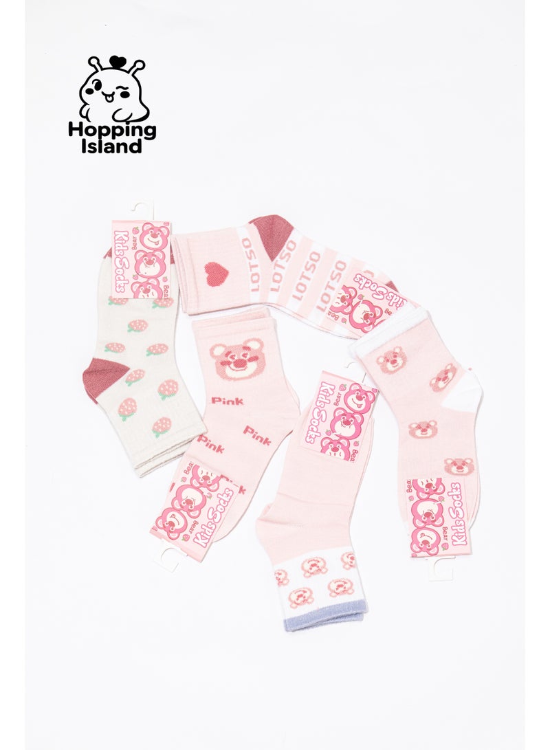 ​جَزِيرَةُ الْقَفَزَاتِ جوارب أطفال بناتي أولاد 5 أزواج بنقشة دب الفراولة مقاس S من 1 إلى 4 سنوات [HI] - Image 3