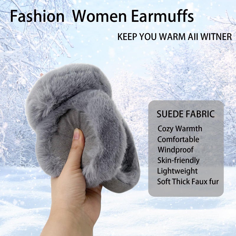 Kedofe Ear Muffs for Winter Women Foldable Fuzzy Cold Outdoor Earmuffs Soft Faux Furry Ear Warmers Covers (Grey) - Image 5