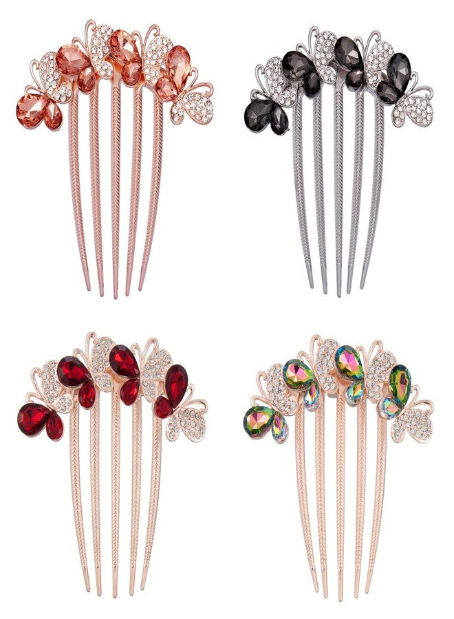 Sinide Hair Side Comb Crytal Hair Pins for Bridal, Butterfly Rhinestone Hair Clips Wedding Flower Hair Decorations Hair Tools for Brides Bridesmaids Women Ladies (4 Pack) - Image 1