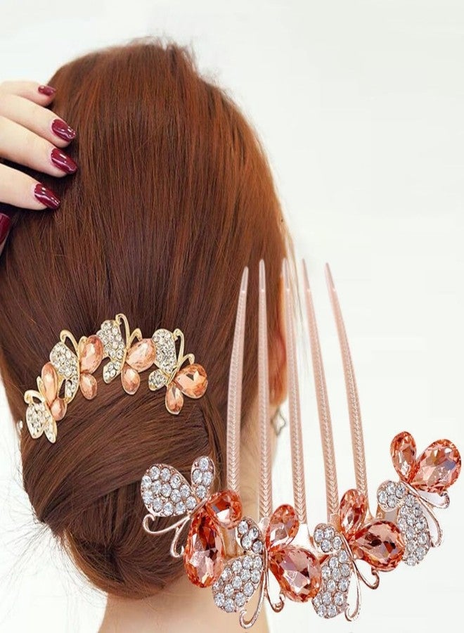 Sinide Hair Side Comb Crytal Hair Pins for Bridal, Butterfly Rhinestone Hair Clips Wedding Flower Hair Decorations Hair Tools for Brides Bridesmaids Women Ladies (4 Pack) - Image 5