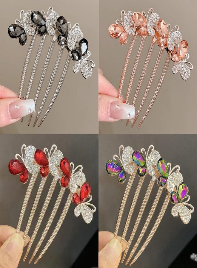 Sinide Hair Side Comb Crytal Hair Pins for Bridal, Butterfly Rhinestone Hair Clips Wedding Flower Hair Decorations Hair Tools for Brides Bridesmaids Women Ladies (4 Pack) - Image 3