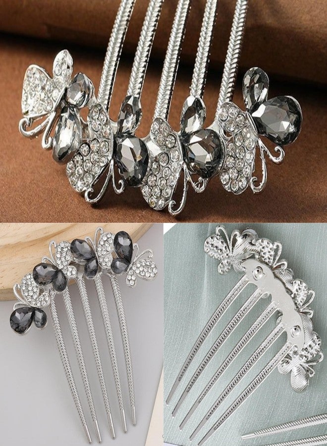 Sinide Hair Side Comb Crytal Hair Pins for Bridal, Butterfly Rhinestone Hair Clips Wedding Flower Hair Decorations Hair Tools for Brides Bridesmaids Women Ladies (4 Pack) - Image 2