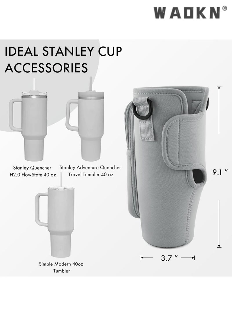 WAOKN Water Bottle Carrier Bag for Stanley 40 oz with Phone Pocket Water Bottle Holder with Handle，Cell Phone Pocket and Adjustable Shoulder Strap Tumbler Accessories for Stanley (Grey)  - Image 5