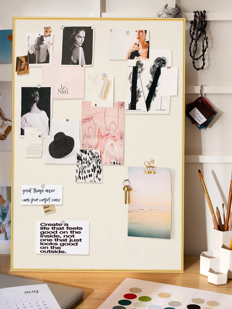 Lightomorrow Bulletin Board 30 x 20 inches, Oatmeal White Pin Board Vision Board, Golden Aluminum Framed Fabric Cork Board with 10 Push Pins - Image 5
