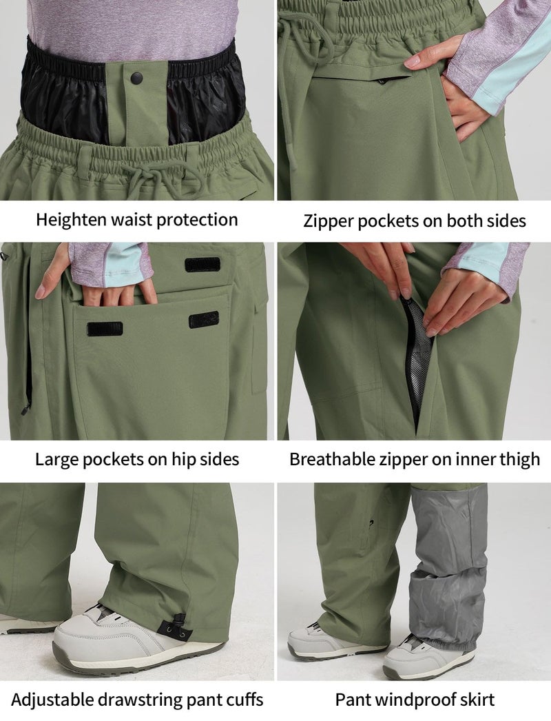 GSOU SNOW Men Women Snow Pants Baggy Snowboard Pant Ski Loose Waterproof Windproof Warm for Winter Green - Image 5