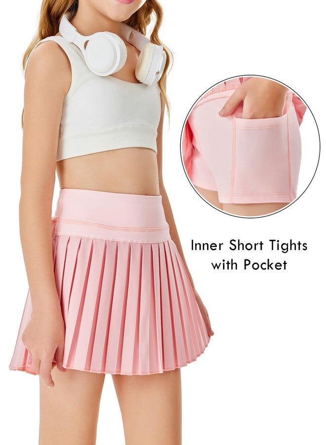Haloumoning Girls Pleated Skirts with Shorts Athletic Tennis Skorts Sport Performance Skirt with Pockets 4-14 Years Pink - Image 2